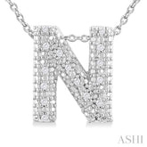 1/20 ctw Bubble Accent Initial 'N' Round Cut Diamond Fashion Pendant With Chain in Sterling Silver